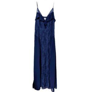 Foxiedox Pintuck Lace Chiffon Evening Gown Navy Floor Length Bridesmaid Large